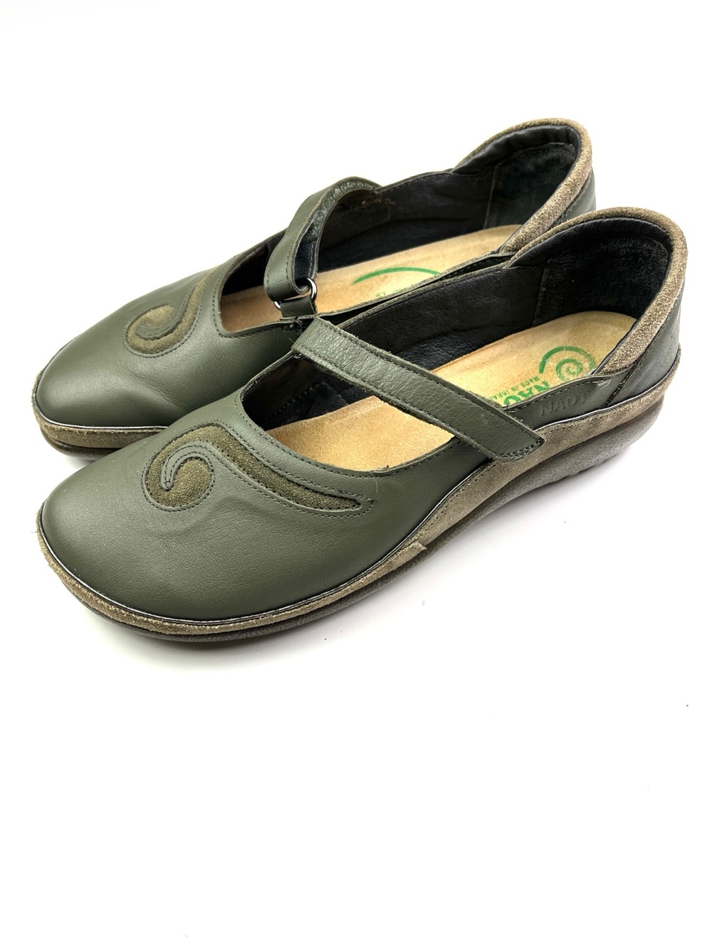 Naot Matai Olive Green Leather Mary Jane Comfort Flats size 8